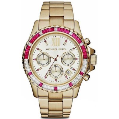 Michael Kors Ladies Everest Yellow Gold Red Gem Set Watch - MK5871